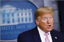  ?? PATRICK SEMANSKY - THE ASSOCIATED PRESS ?? President Donald Trump speaks during a coronaviru­s task force briefing at the White House, Saturday, April 4, in Washington.