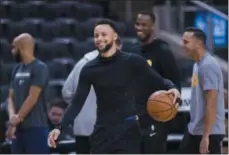  ?? NATHAN DENETTE - THE ASSOCIATED PRESS ?? Golden State Warriors guard Stephen Curry smiles during practice for the NBA Finals against the Toronto Raptors in Toronto, Wednesday, May 29, 2019. Game 1of the NBA Finals is Thursday in Toronto.