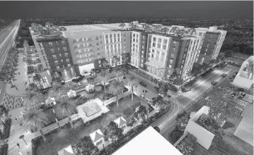  ?? Courtesy of Cutler Bay ?? The project will include two stories of retail and restaurant space below five stories of housing, including 274 apartments for people 55 and older, 338 market-rate apartments and 148 workforce apartments, an architect said.
