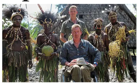  ??  ?? TV adventurer: Benedict Allen in Papua New Guinea with the BBC’s Frank Gardner last year