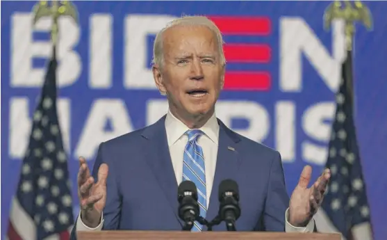  ?? CAROLYN KASTER/ AP ?? Former Vice President Joe Biden on Wednesday expressed confidence that he will win but stopped short of declaring victory.