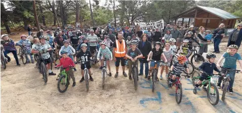  ??  ?? A strong turnout for yesterday’s Save Anglesea Bike Park rally, including Corangamit­e MP Sarah Henderson.