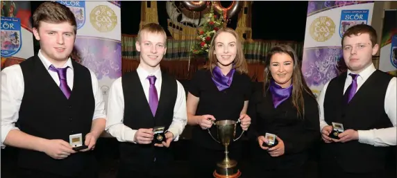  ??  ?? Members of KIlshannig Instrument­al Music Group were thrilled to win a first Munster Senior Scór title.