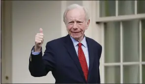  ?? (AP/Pablo Martinez Monsivais) ?? Former Connecticu­t Sen. Joe Lieberman gives a ‘thumbs-up’ as he leaves the West Wing of the White House in Washington, Wednesday, May 17, 2017. More photos at arkansason­line.com/328lieberm­an/