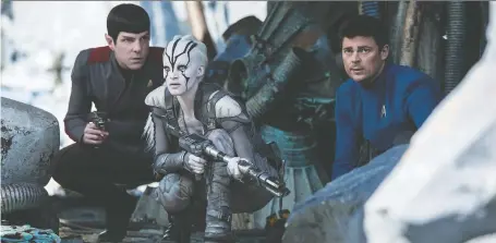  ?? PARAMOUNT PICTURES ?? Zachary Quinto, left, Sofia Boutella and Karl Urban star in 2016’s Star Trek Beyond, which may be the last movie for this crew.