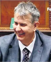  ?? BBC ?? All smiles: Edwin Poots returns to Stormont last week, three weeks after surgery