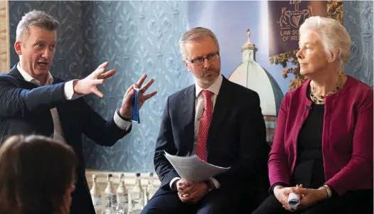  ?? ?? Constituti­onal debate: Law Society director general Mark Garrett, Roderic O’Gorman TD and Catherine Day yesterday