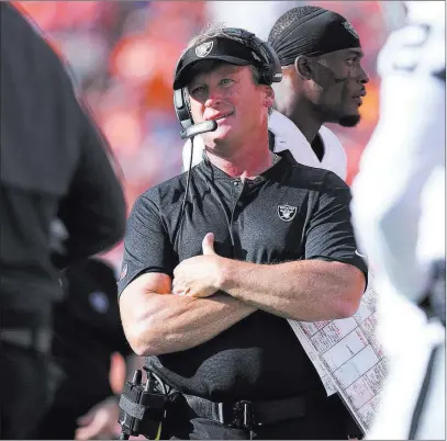  ?? Heidi Fang ?? Las Vegas Review-journal @Heidifang Raiders coach Jon Gruden has watched his team take early leads in the first two games of the season, both ending in defeats.