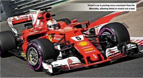  ??  ?? Ferrari’s car is proving more consistent than the Mercedes, allowing Vettel to stretch out a lead