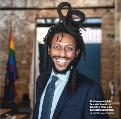  ?? ASHLEE REZIN GARCIA/SUN-TIMES ?? Newly appointed state Sen. Mike Simmons in his district office in the Edgewater neighborho­od.