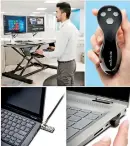 ??  ?? Some of the Kensington products launched by Thef:;llstop (clockwise) the Smartfit Sit/stand Desk, the Ultimate Presenter, the Verimark Fingerprin­t Key and the laptop locking key