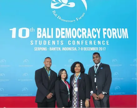  ??  ?? Fijian participan­ts at the forum. From left: Sam Cama Sanya Maharaj, Christine Nikola and Vilimona Vaganalau