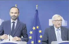  ?? (Photo MaxPPP) ?? Edouard Philippe, hier, a rassuré le patron de la Commission européenne, Jean-Claude Junker, sur la ligne budgétaire de la France