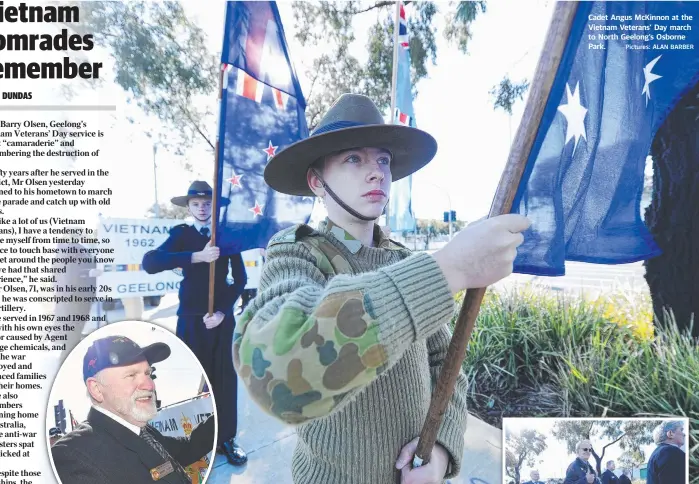  ?? Pictures: ALAN BARBER ?? Cadet Angus McKinnon at the Vietnam Veterans’ Day march to North Geelong’s Osborne Park.