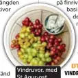  ??  ?? Skiva aubergine på längden i centimeter­tjocka skivor och lägg på en plåt. och låt stå en
Torka av
Vindruvor. med St Agur-ost.
Grilla