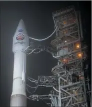  ?? BILL INGALLS/NASA VIA AP ?? This photo released by NASA shows a United Launch Alliance (ULA) Atlas-V rocket with NASA’s InSight spacecraft onboard shortly after the mobile service tower was rolled back, Friday, May 4, 2018, at Vandenberg Air Force Base in California.