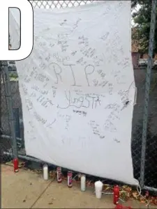  ?? SULAIMAN ABDUR-RAHMAN - THE TRENTONIAN ?? This makeshift memorial in honor of 17-year-old homicide victim Tashaughn Robinson was displayed on the 600 block of Martin Luther King Jr. Boulevard near Bond Street in Trenton on Saturday.