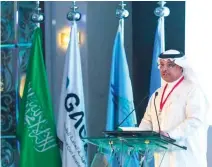  ??  ?? AVIATION SUMMIT: Capt. Abdulhakim Al-Bader, deputy to GACA president for safety, security and transport, welcomes the delegates.