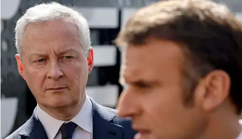  ?? ?? President Emmanuel Macron addresses the media as France's Minister for Economy and Finances Bruno Le Maire, looks on