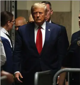  ?? JEFFERSON SIEGEL — THE NEW YORK TIMES ?? Former President Donald Trump arrives for a hearing at State Supreme Court in lower Manhattan in February. His hush-money trial begins Monday.