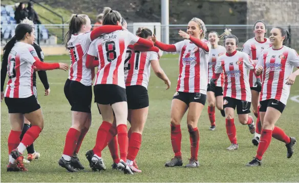  ?? ?? Sunderland Ladies celebrate Holly Manders’ goal. Picture: Chris Fryatt.