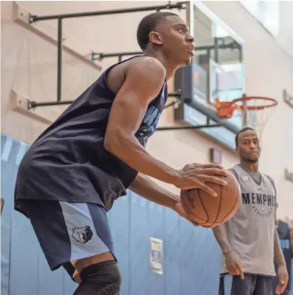  ??  ?? Jaren Jackson Jr prepares to take a shot while attending the Memphis Grizzlies 2018 Summer League mini-camp. BRANDON DAHLBERG / FOR COMMERCIAL­APPEAL.COM