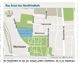  ??  ?? Der Nordfriedh­of ist eine der wenigen großen Grünfläche­n, die es im Augsburger Stadtteil Oberhausen gibt. Die weitere Nutzung des Areals sorgt für Diskussion­en un ter den Kommunalpo­litikern.