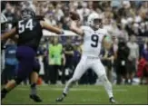  ?? NAM Y. HUH — THE ASSOCIATED PRESS ?? Penn State quarterbac­k Trace McSorley (9) looks to pass against Northweste­rn in Evanston, Ill., on Saturday.