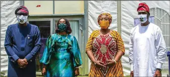  ??  ?? Lagos State Governor Babajide Sanwo-Olu; Deputy Governor of Lagos State, Dr. Obafemi Hazmat and their wives, Ibijoke and Oluremi, at an exhibition at Child Health Centre, Lekki…recently