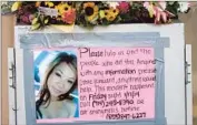  ??  ?? A POSTER and photo of Pham is displayed at the memorial. She was hit and stomped, police say.