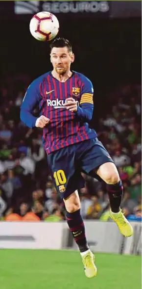  ?? EPA PIC ?? Lionel Messi’s hat-trick helps Barcelona beat Real Betis 4-1 to go 10 points clear at the top of La Liga.