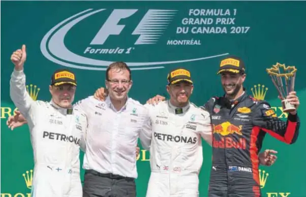  ?? | GETTY IMAGES ?? El podio dominado por Mercedes, donde Lewis Hamilton conquistó su tercera carrera del año.