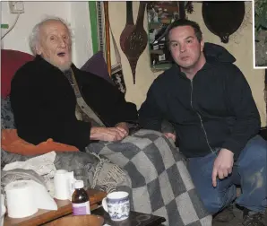  ??  ?? Hugh Sacker and his son Stephen at their home in Donard and (top) by Alma’s final resting place which is located in ‘Alma’s Garden’ (inset).