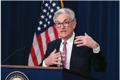  ?? The Associated Press ?? Federal Reserve Board Chair Jerome Powell speaks during a news conference on May 4 at the Federal Reserve in Washington.