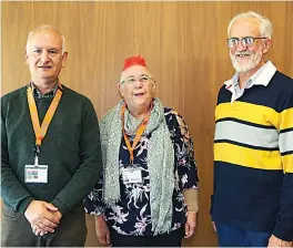  ?? ?? Volunteers Bev Dowie, John Claxton and Gary Whelband.