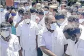  ??  ?? O Panneersel­vam inspecting the site for installing statue of PK Mookiah Thevar in Usilampatt­i