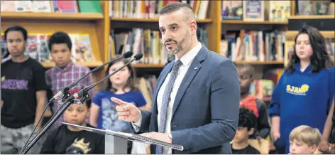  ?? RYAN TAPLIN PHOTO ?? Education Minister Zach Churchill provided an update on Students First, a report from the Commission for Inclusive Education at St. Joseph’s Alexander McKay School on Tuesday, May 8.
