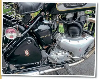  ??  ?? Below: A couple of subtle mods make life easier. The Concentric replaces the remote float Amal originally fitted, while tucked neatly away beneath the toolbox is a useful oil filter, which takes a Triumph Trident filter