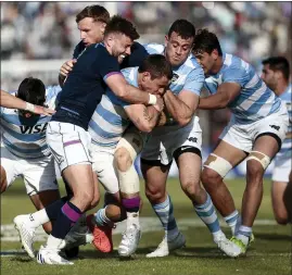  ?? ?? Ali Price will need to win his battle against Lautaro Bazan when Scotland take on Michael Cheika (left) and his Los Pumas side