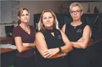  ?? NOT HAPPY: Donna Sands Property’s Natalie Wood, Donna O’Shea and Vanessa Brown have been without internet and phone connection­s since Monday. Picture: SHAE BEPLATE ??