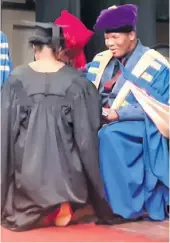  ?? ?? Chancellor Prof NM Khubisa conferred a Diploma in Public Relations to Nothando Mbeje