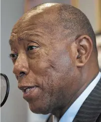  ?? Phtos by Scott Kingsley / Staff photograph­er ?? Candidate for Houston mayor, Tony Buzbee. left, and Mayor Sylvester Turner, spoke with Houston Chronicle reporters Nancy Sarnoff and Jasper Shearer for an episode of the Chronicle's Looped In podcast.