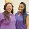  ?? JANE BOKUN/ POST-TRIBUNE ?? Brandi Knocke and Angelique Todd were happy to be involved in teaching the new Merrillvil­le High School CNA students.