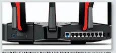  ??  ?? Bereit für die Moderne: Der TP-Link bietet zusätzlich zu seinen acht Gigabit-Ethernet-Buchsen auch eine LAN-Buchse für 2,5 Gbit/s. USB 3.0 gibt’s einmal als Typ-A- und einmal als Typ-C-Buchse.