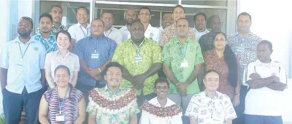  ?? Photo: Litia Tikomaliep­anoni ?? Assistant Resident Representa­tive of JICA Fiji Office Hideki Sawada (sitting second from left), and Director of Fiji Meteorolog­ical Services Ravind Kumar (sitting third from left), with fellow participan­ts of the “Third Country Training Course on...