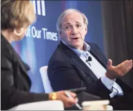  ?? Tyler Sizemore / Hearst Connecticu­t Media ?? Ray Dalio, founder of Westport-based Bridgewate­r Associates, the world’s largest hedge fund, speaks with Gillian Tett, the Financial Times’ chairwoman of the board and editor-at-large in the U.S., during the first day of the 2021 Greenwich Economic Forum on Tuesday the Delamar hotel in Greenwich.
