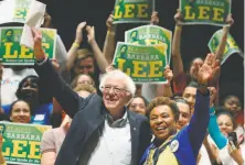  ?? Paul Chinn / The Chronicle 2018 ?? Vermont Sen. Bernie Sanders campaigns for Rep. Barbara Lee, DOakland, in Berkeley in October 2018. Lee is helping lead the Democratic convention’s progressiv­e California delegation.