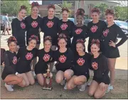  ??  ?? The Cedartown Lady Bulldogs competitio­n cheer squad won again at Woodland High School to go 2-0 for the season.