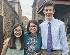  ?? TYRA DAMM ?? Tyra Damm, centre, urges her community to celebrate her late husband’s birthday with random acts of kindness. She says it’s a good lesson for her children Katie, 12, and Cooper, 16.