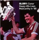  ??  ?? GLORY: Conor Hayes lifts Liam MacCarthy in ’88